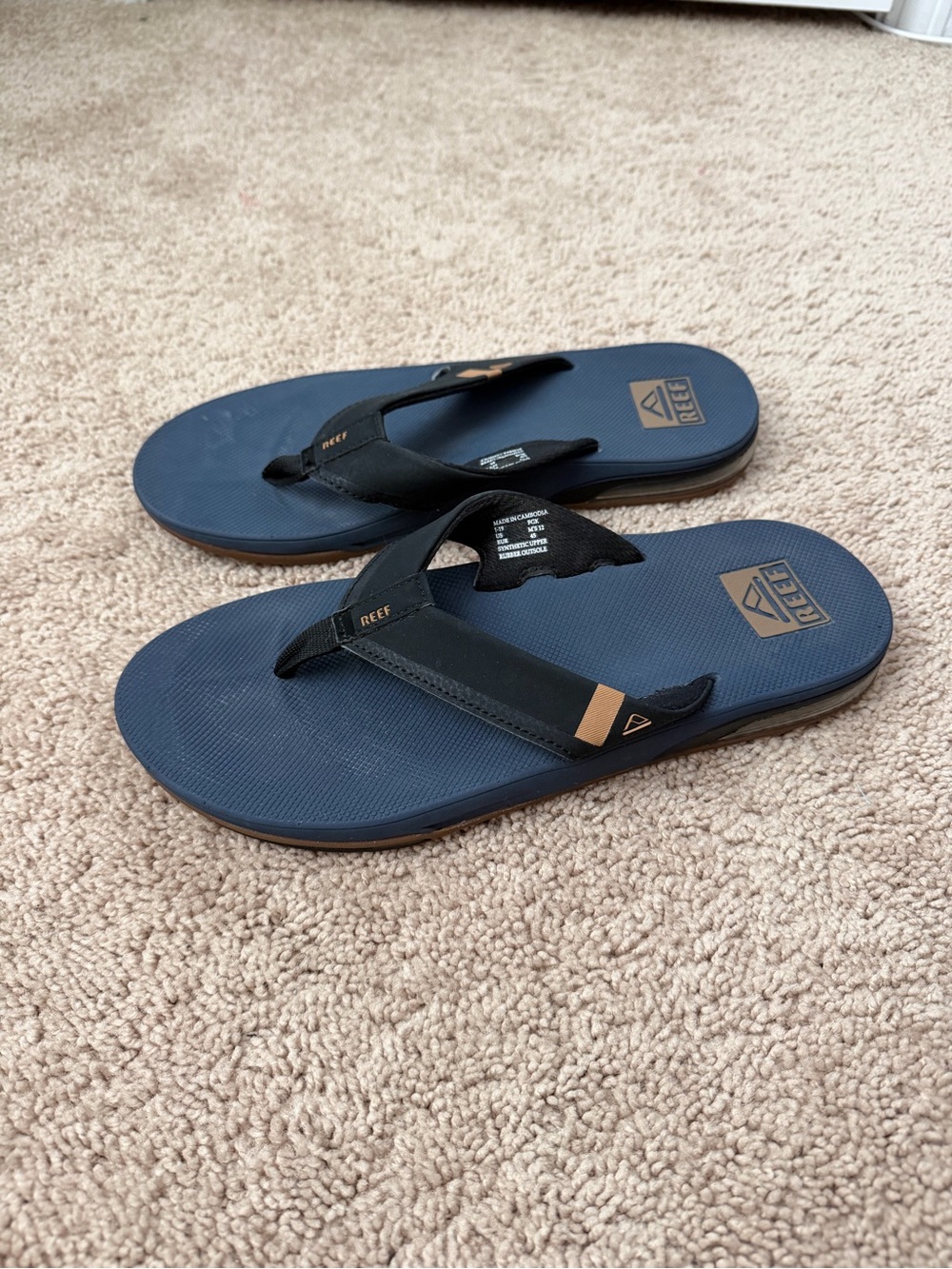 Reef Men's Fanning Flip Flop Sandals Blue/Black/Brown Bottom Bottle Opener US 12